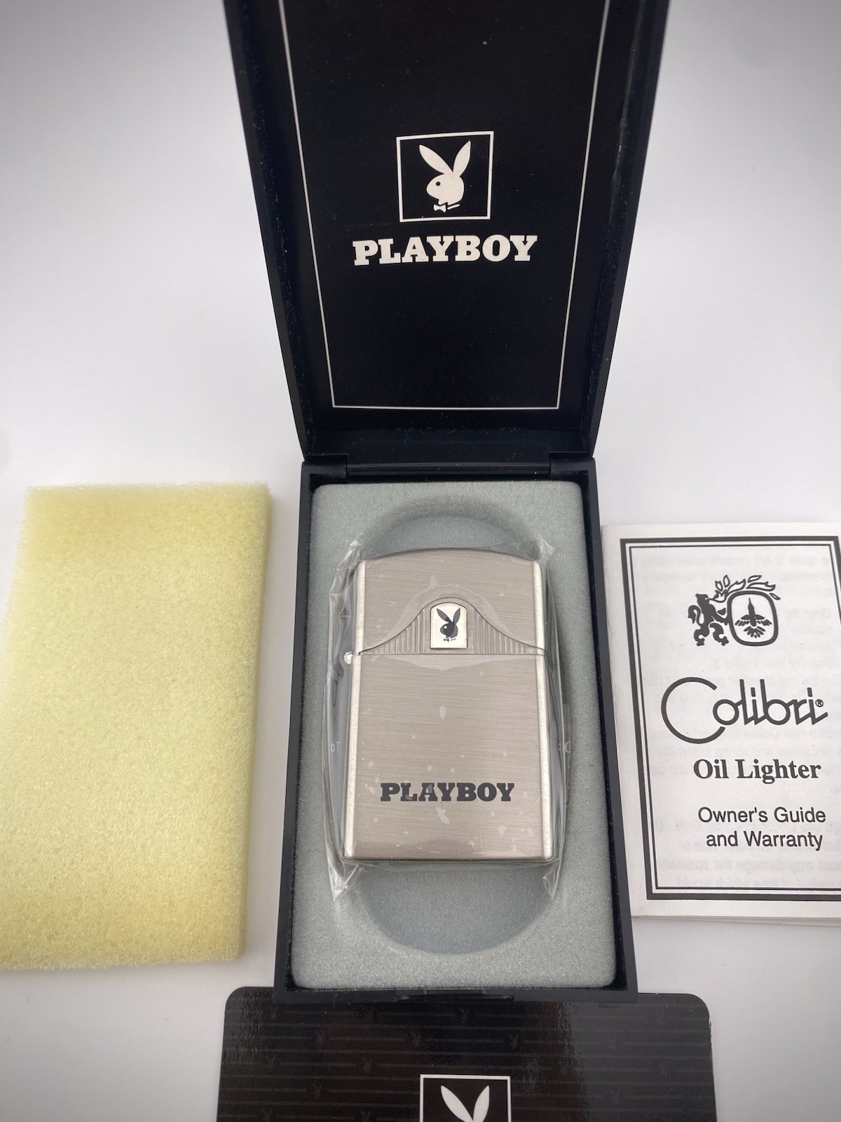 Vintage 1969 COLIBRI/PLAYBOY CLUB Oil Lighter w/Box,sleeve,paperwork N.O.S
