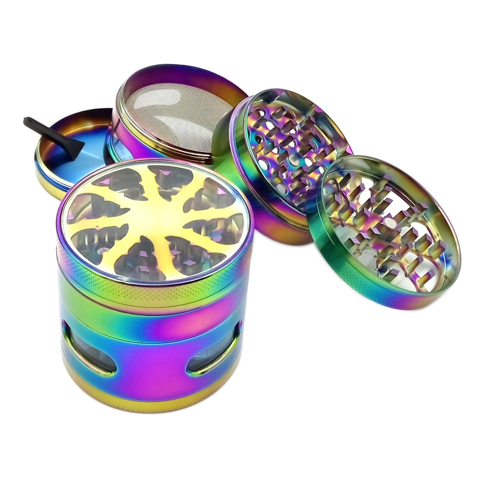 2.5 Inch 4 Piece Large Metal Herbal Herb Tobacco Grinder Crusher Rainbow