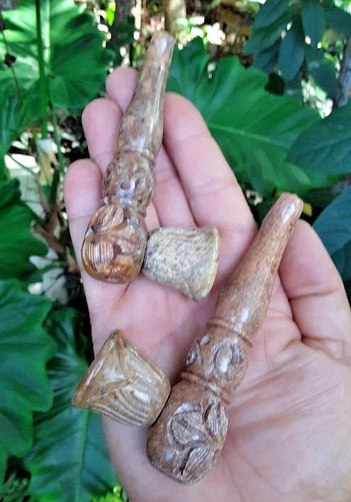 Carved Stone Smoking Pipe 4.25″ Marble Fluted Tobacco Bowl Hand Pocket Pipe Gift