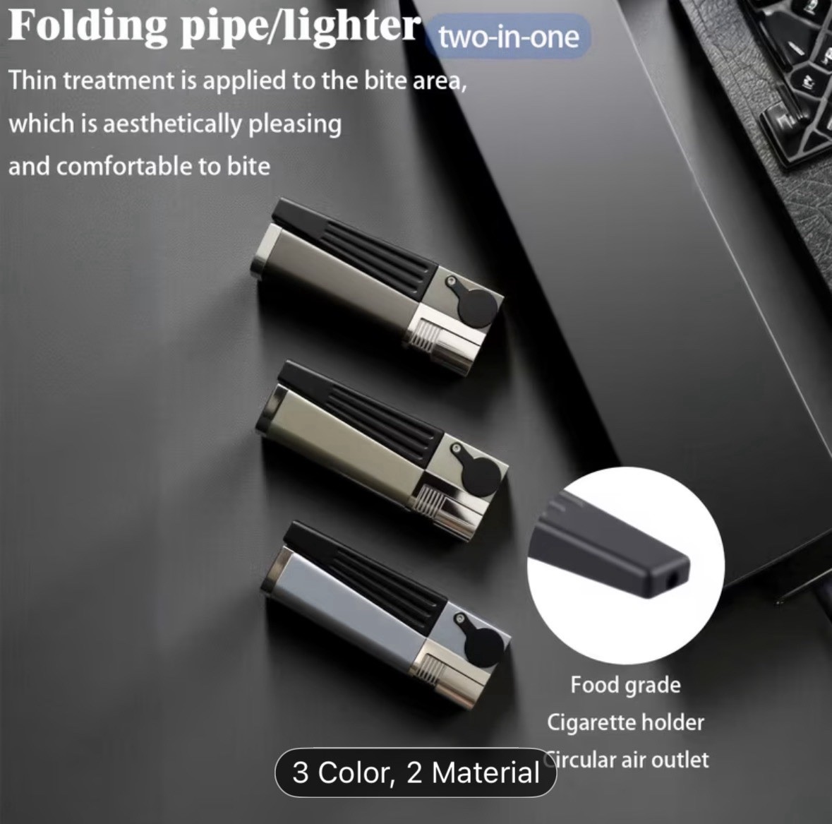 Refillable 2-in-1 Folding Pipe Lighter Adjustable Flame Metal Windproof
