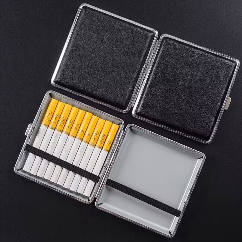 PU Leather Cigarette Case Portable Metal Cigarette Case Box 20 Regular Cigarette