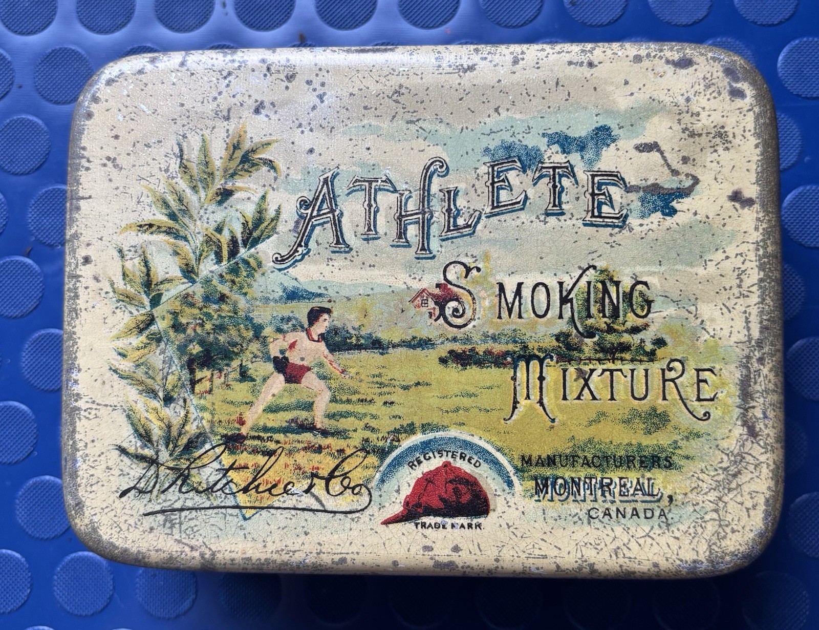 Vintage Athlete Smoking Mixture Tobacco Tin Montreal Canada