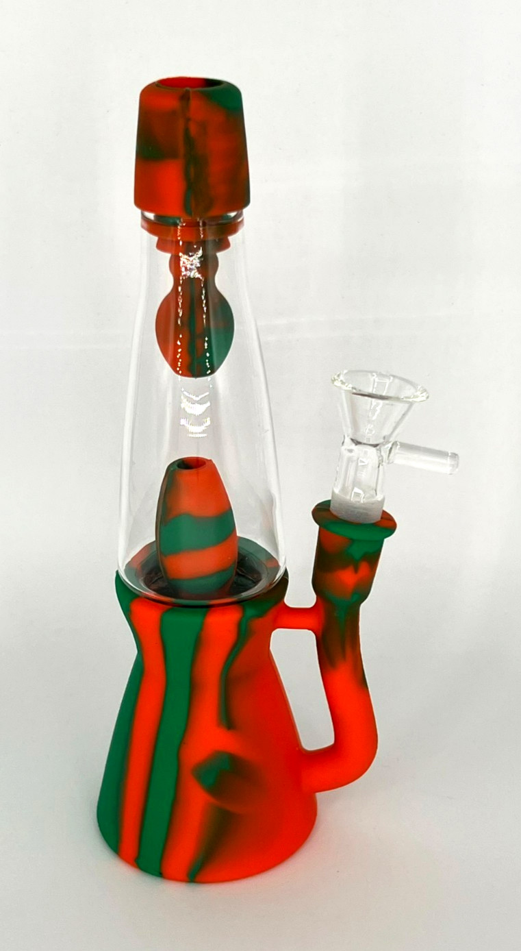 8″ LAVA LAMP SILICONE & GLASS BONG RIG W/ INLINE PERC 14MM BOWL * 2 FREE GIFTS