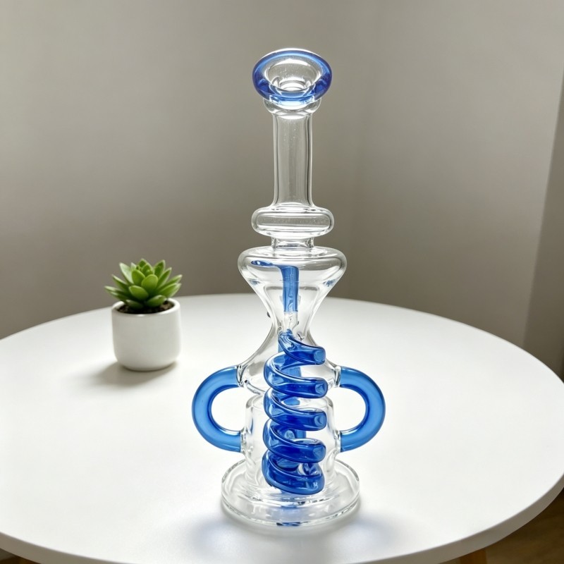 9″ Glass Recycler Bong Tornado Perc Water Pipe 14mm Bowl Hookah Bubbler US Stock