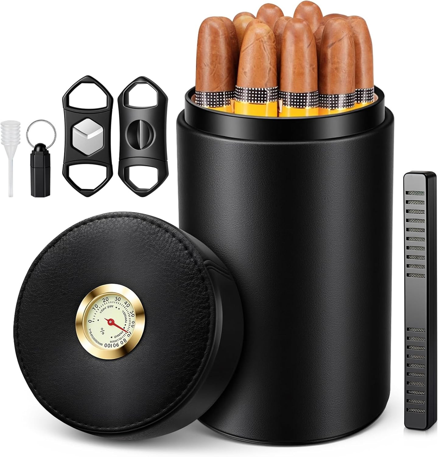 Scotte Cigar humidor case/jar,Leather Cedar Wood Cigar Canister Portable for 12-