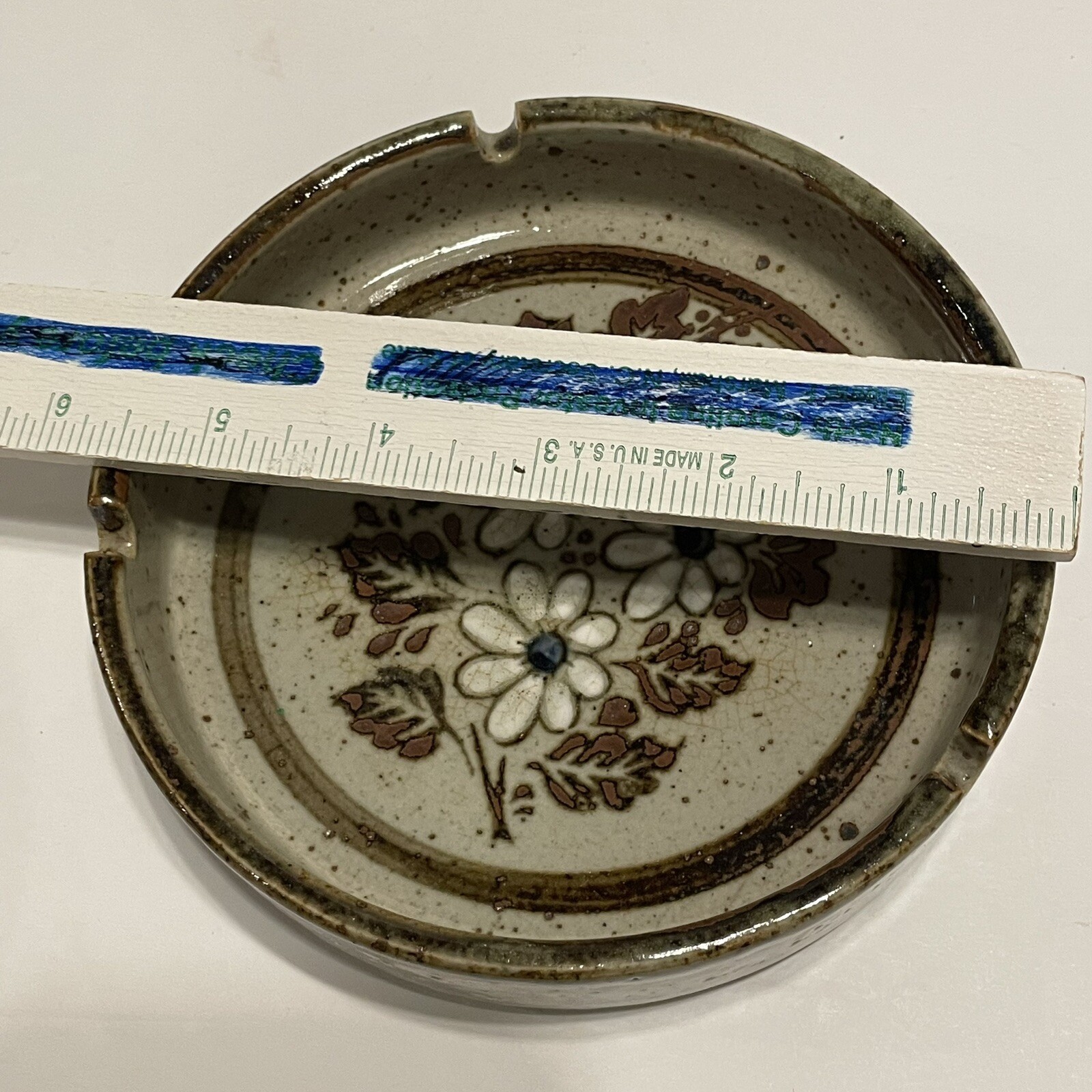Vtg White Daisy Flower Otagiri Speckled Pottery Ashtray Stoneware 1970s MCM