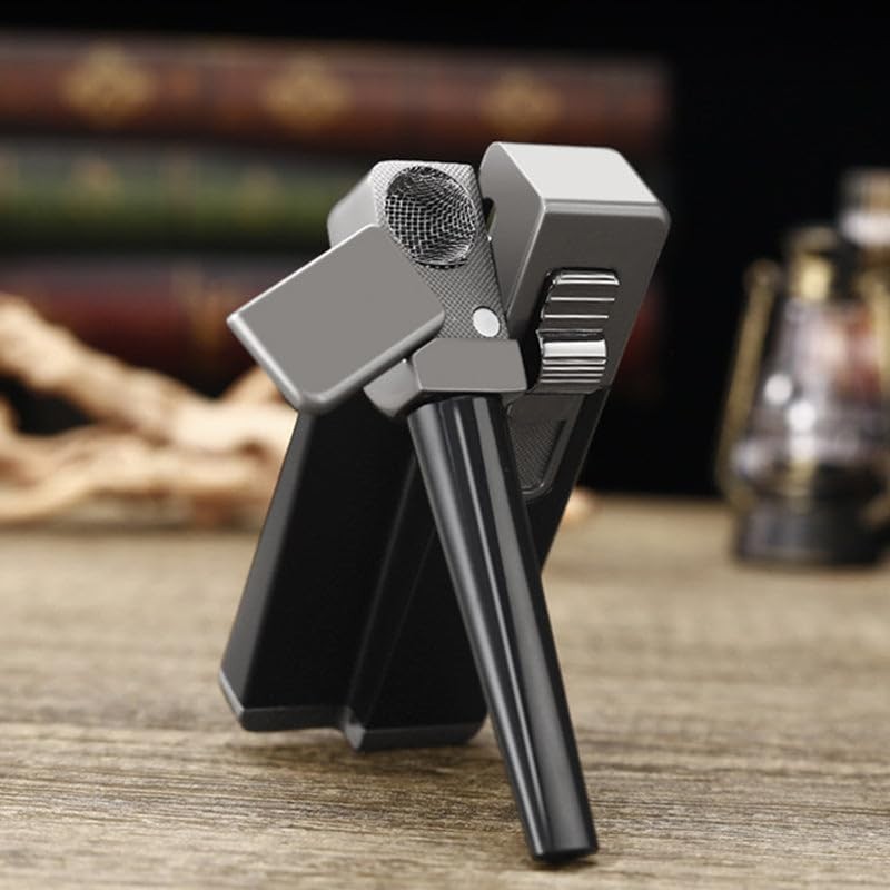 Slant Flame Inflatable Tobacco Pipe Dual Purpose Lighter Color:Grey-black (Gift)