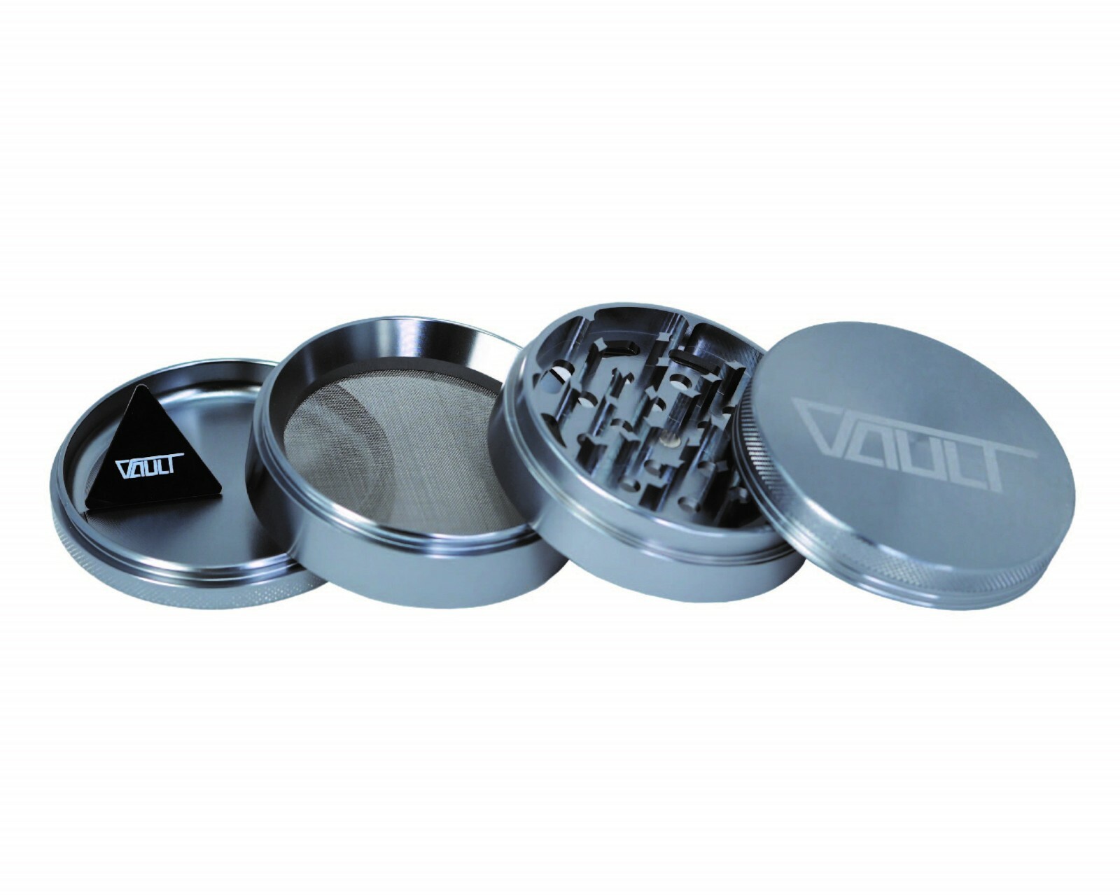 VAULT High Grade 4 Piece 75mm Aluminum Tobacco,Herb Grinder 2.9″-Gun Metal Color
