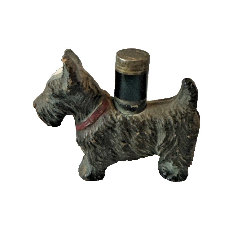 VINTAGE MCM TABLE LIGHTER BLACK CAST IRON SCOTTIE DOG STRIKEALITE, MADE IN USA