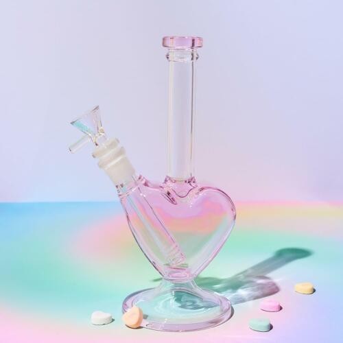 8″ Pink Clear Thick Glass Heart Water Pipe Bong