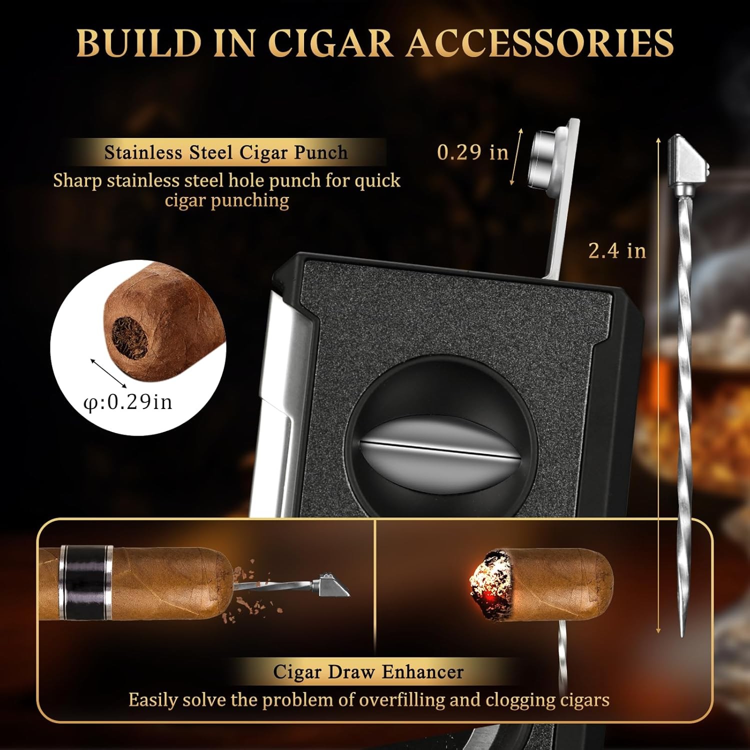 Cigar Cutter 4 in 1 Straight Cut V Cutter with Cigar Punch