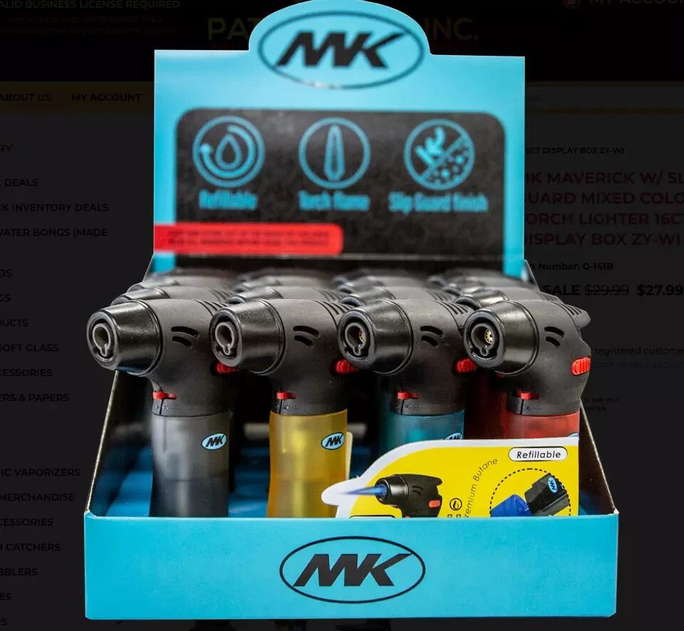 MK MAVERICK MINI WITH SLIP GUARD TORCH LIGHTER 16CT DISPLAY BOX (ZY-WI)