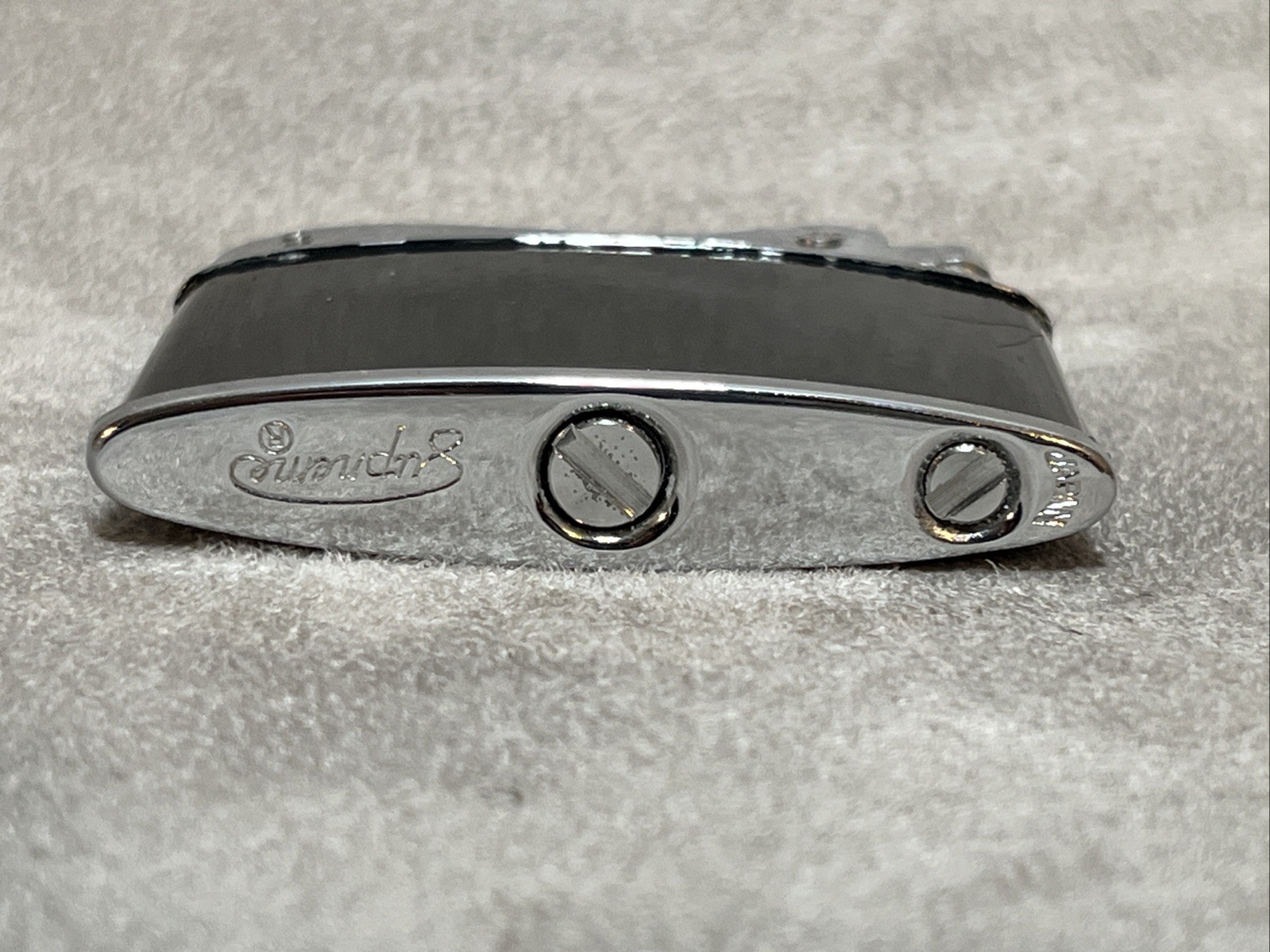 Vintage SMC Supreme slim/flat chrome & black enamel lighter. New old stock Works