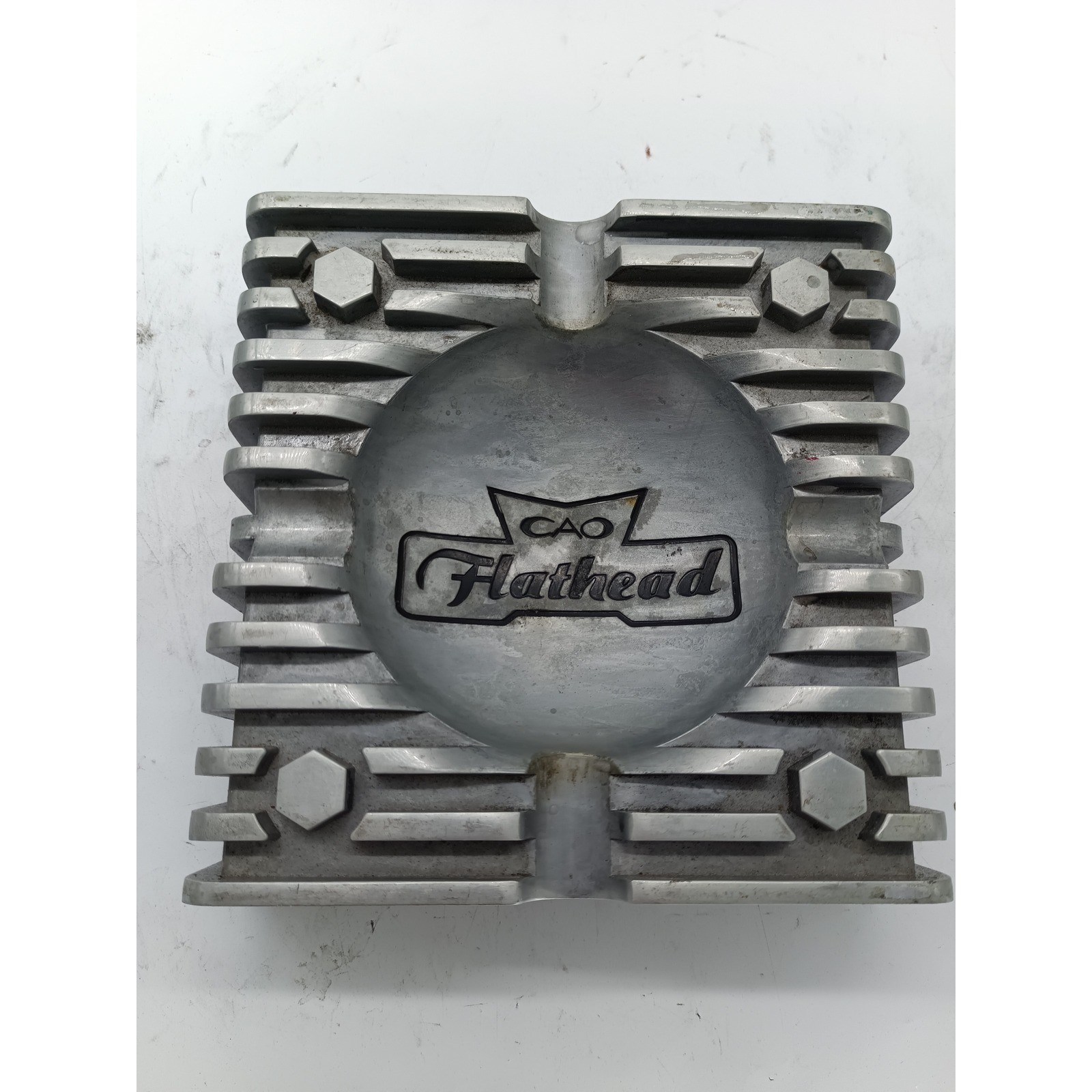 CAO Flathead Silver Metal Cigar Ashtray Large Heavy Decorative Piece Smoking a13