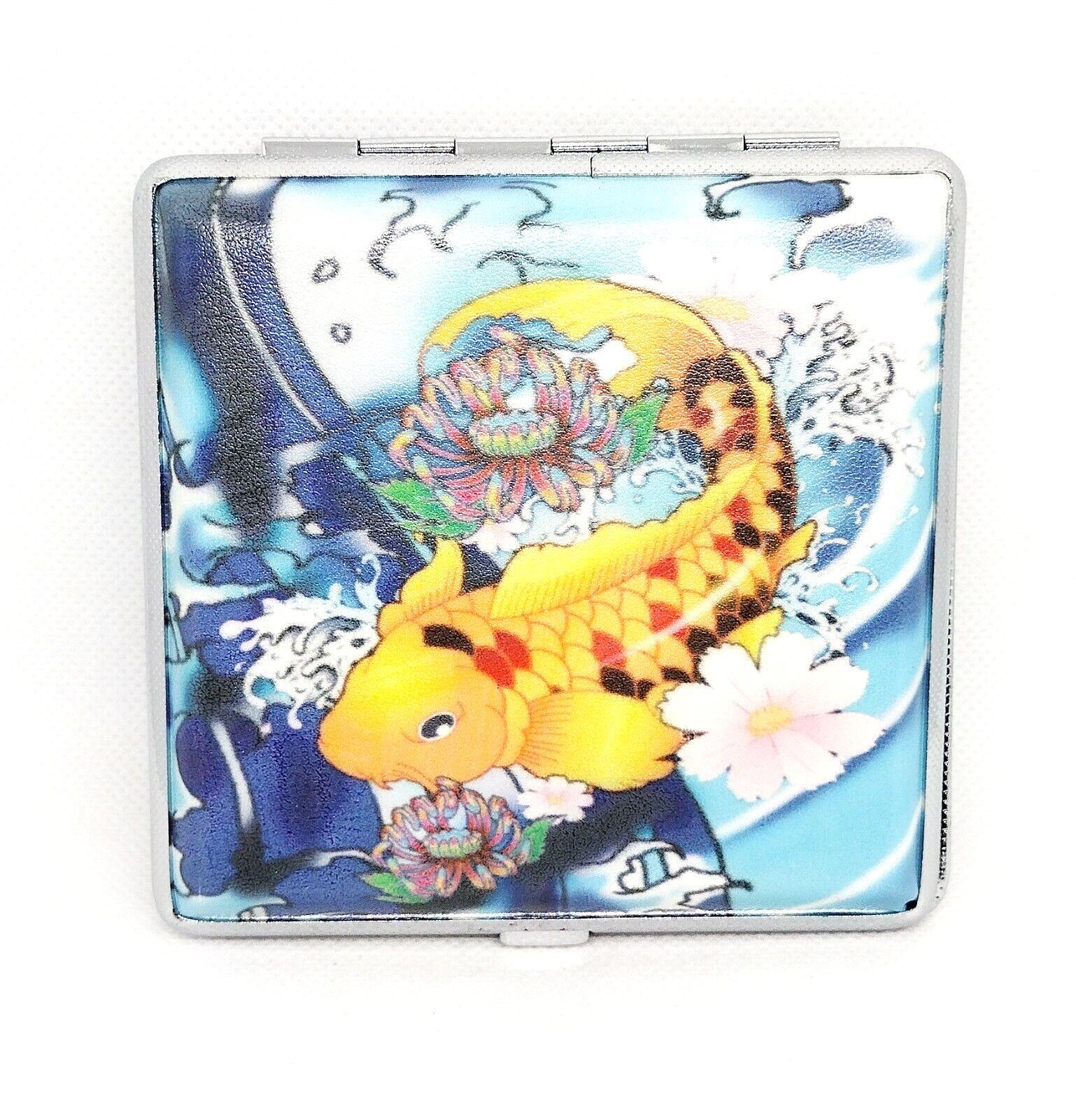 RYO Tattoo Fish Design Silver Framed PU Leather King Size Cigarette Case