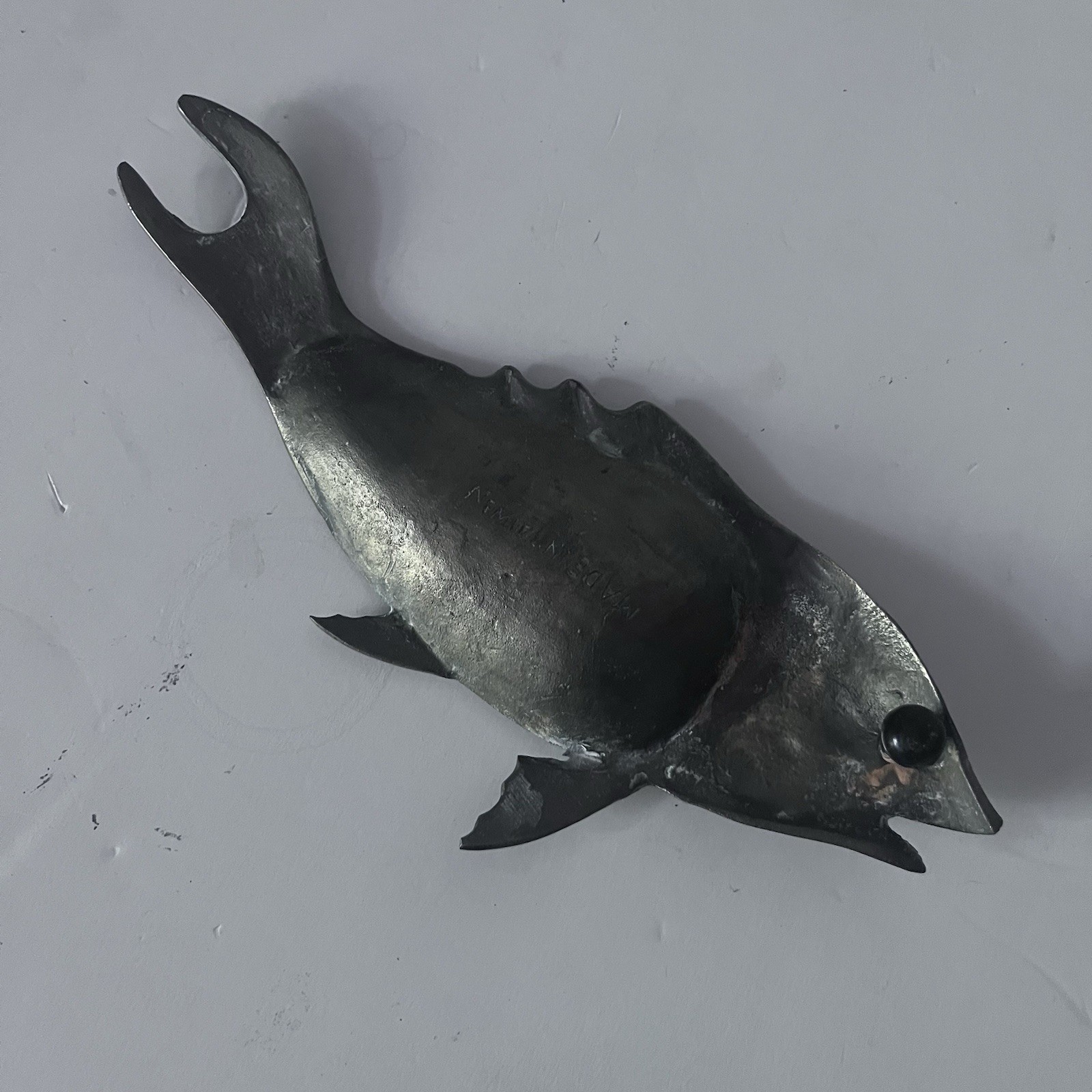 VINTAGE Solid BRASS FISH ASHTRAY Trinket Dish Made In TAIWAN 8.5″ x 2.75″