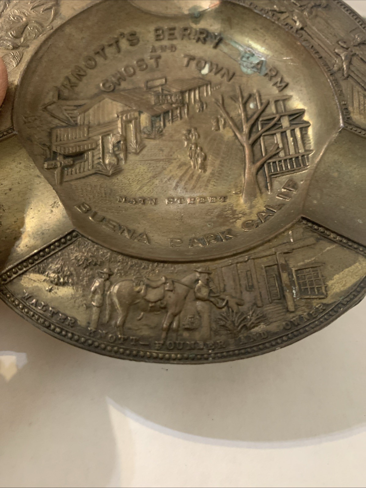 VTG Stamped Metal Ashtray Buena Park Calif Souvenir Knotts Berry Farm&Ghost Town