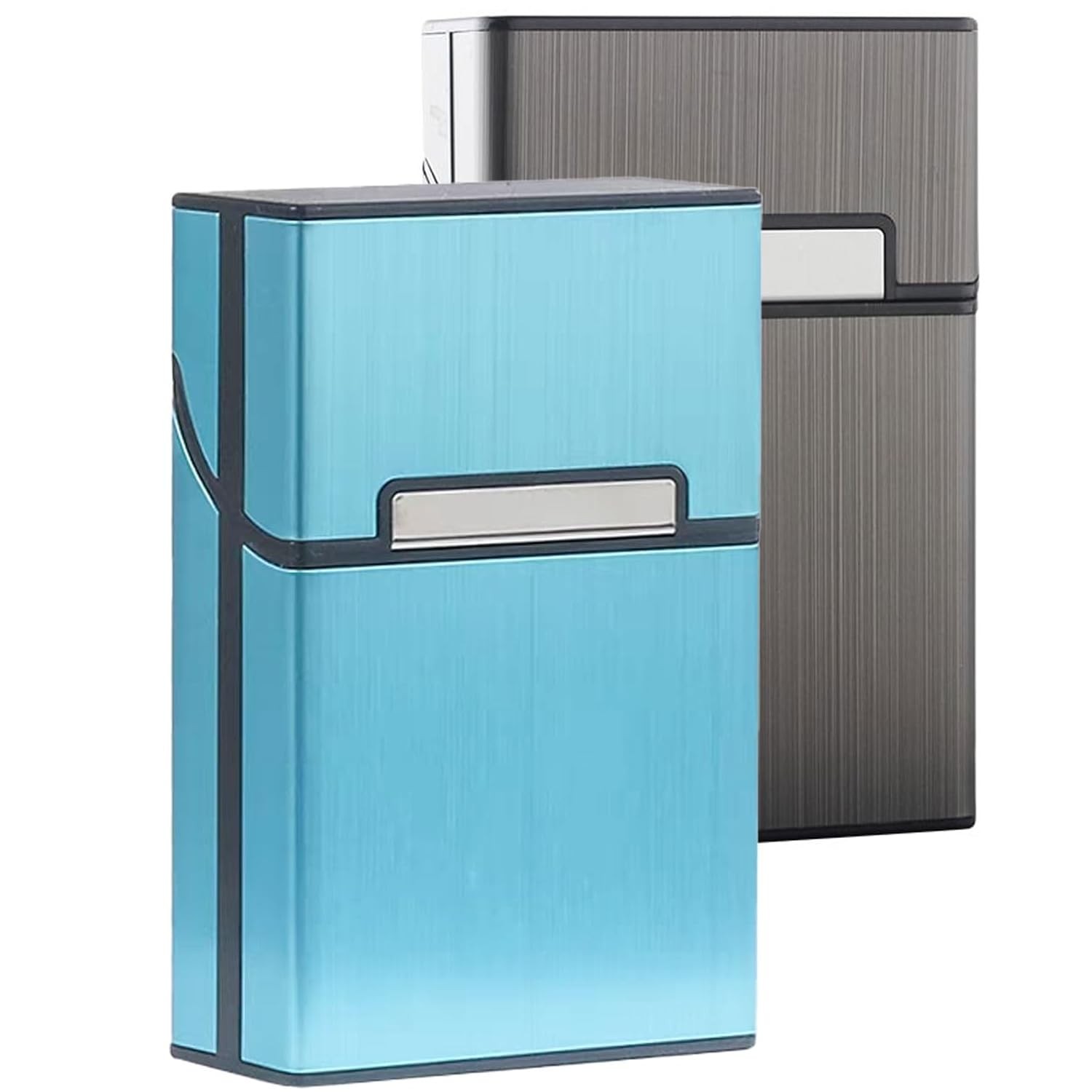 Cigarette Case Brushed Metal with Magnetic 85mm, Gray + Blue