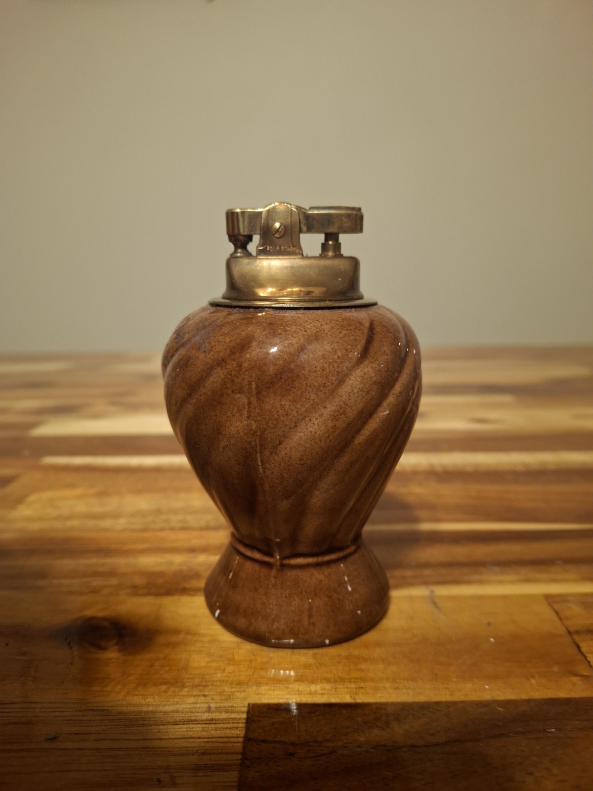 Vintage Ceramic Table Lighter Made in Japan Mauve Brown Color Four Star Sparks