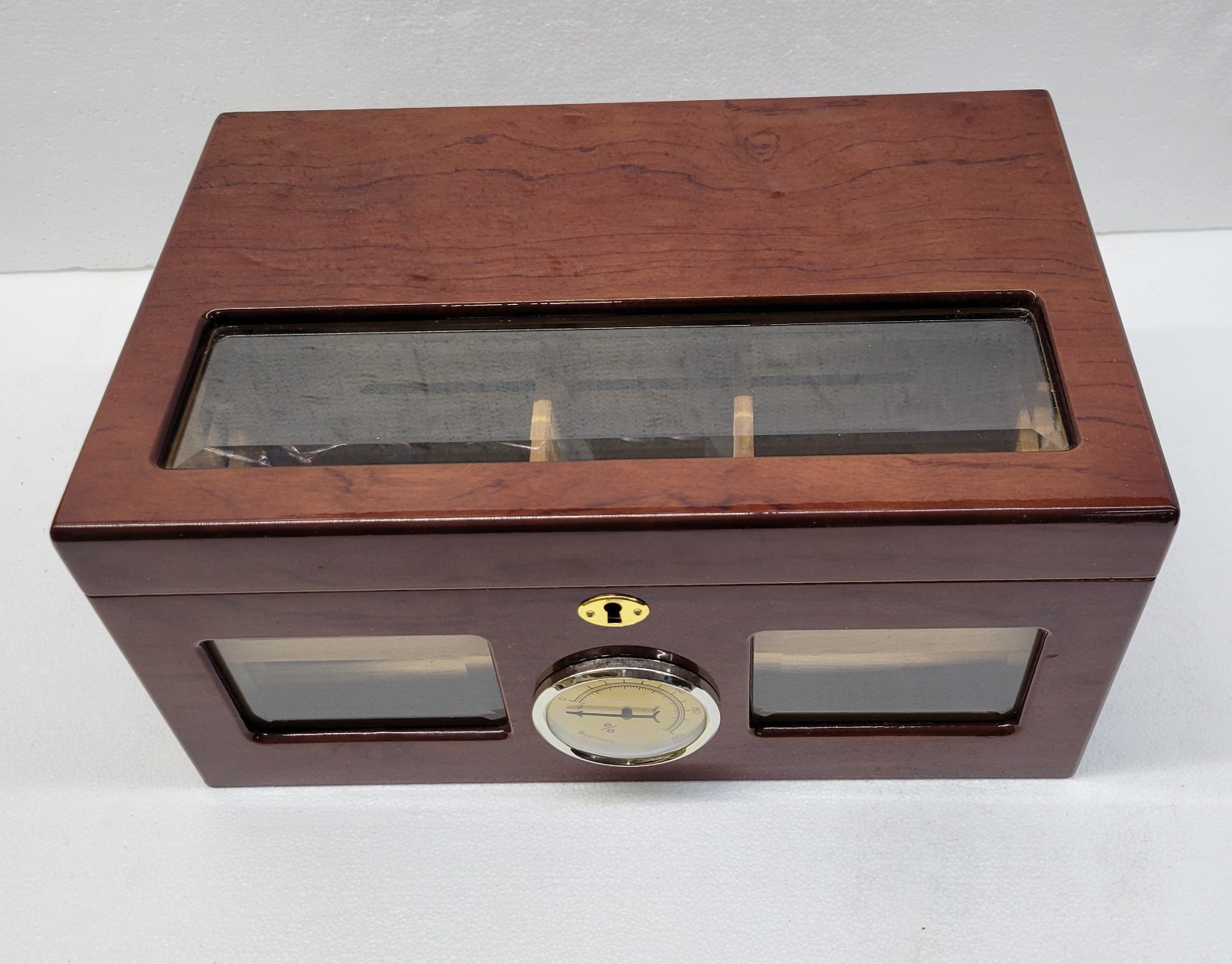 High-Gloss Cherrywood, Cedar Lining, Glass Top Cigar Humidor For 120 Cigars