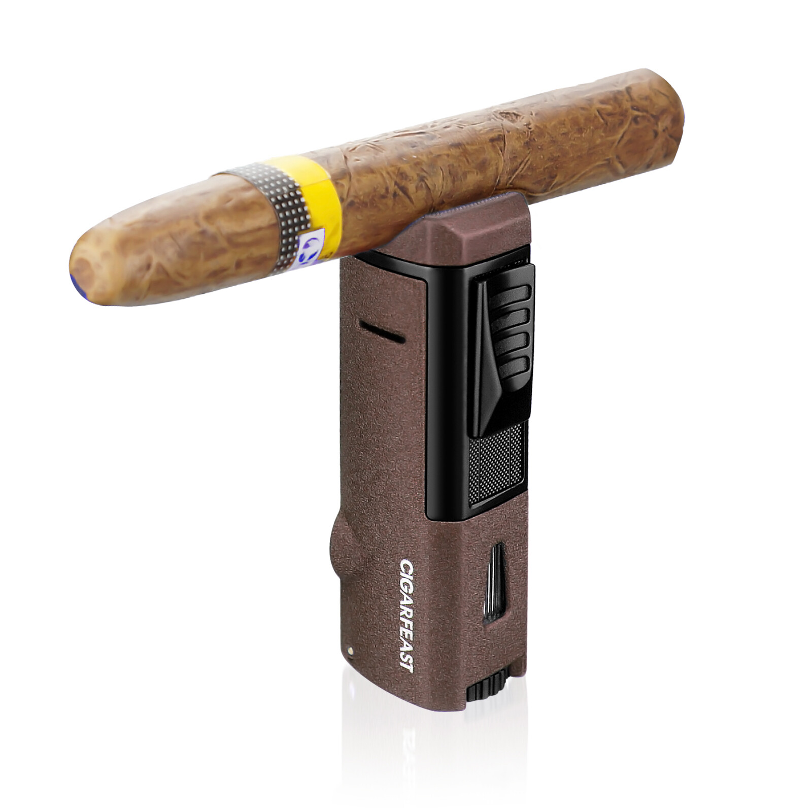 Triple Jet Flame Butane Cigar Torch Lighter with Punch Stand Refillable Windproo