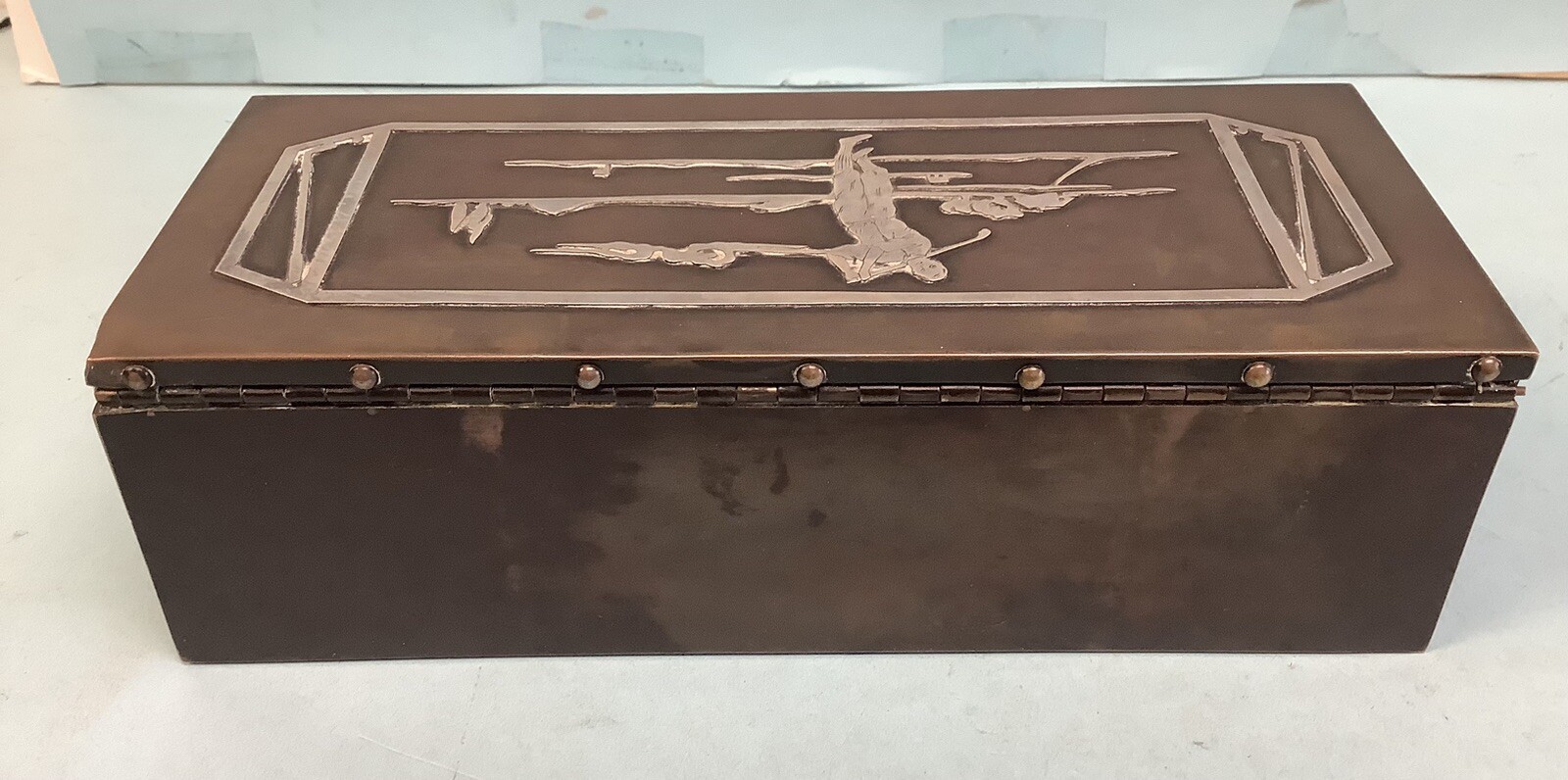 Golfer Cigar Humidor Silver Inlay on Bronze 8.5”x3.5”x2.5”
