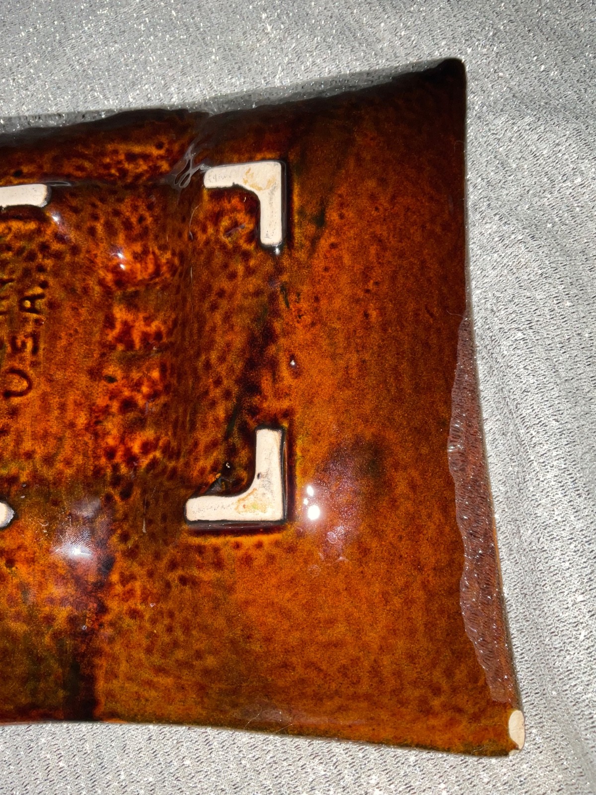 Ashtray Orange Brown MCC Glazed Square 8.5″ Made in USA Vintage Retro (Chipped)