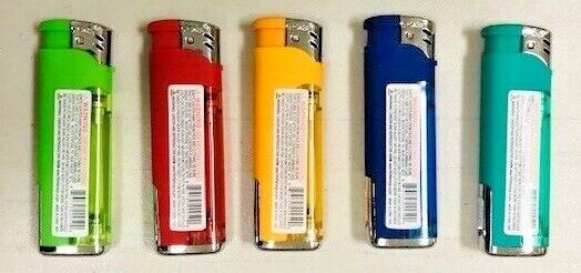 5-Flags Refillable Butane Lighter Ass. Colors White LED #80-82LED-W Lot of 5 Pcs