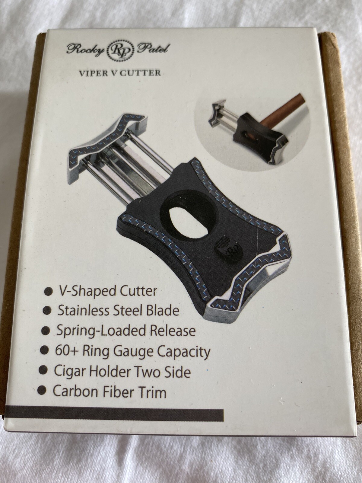 Rocky Patel Viper V-Cut Cigar Cutter – Gunmetal and Red Carbon Fiber – New