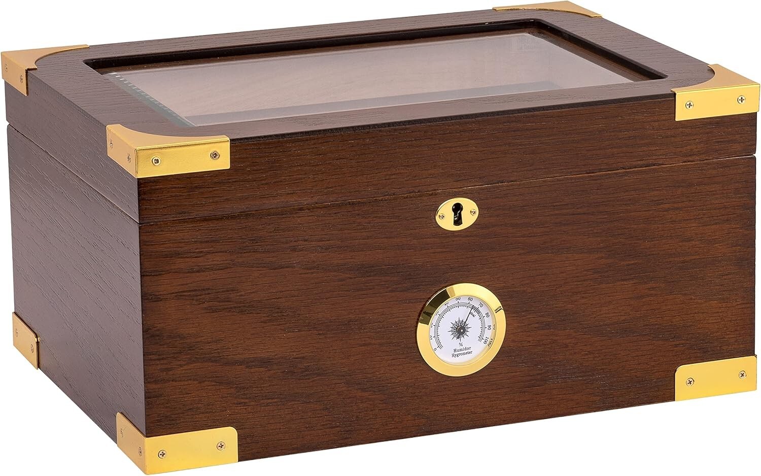 Elegant 100 Cigar Humidor Tempered Glasstop Cedar Spanish Divider, Brass Ring G