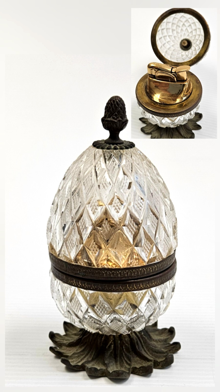 Hollywood Regency Crystal and Bronze Lighter, Made in France attributed Baccarat