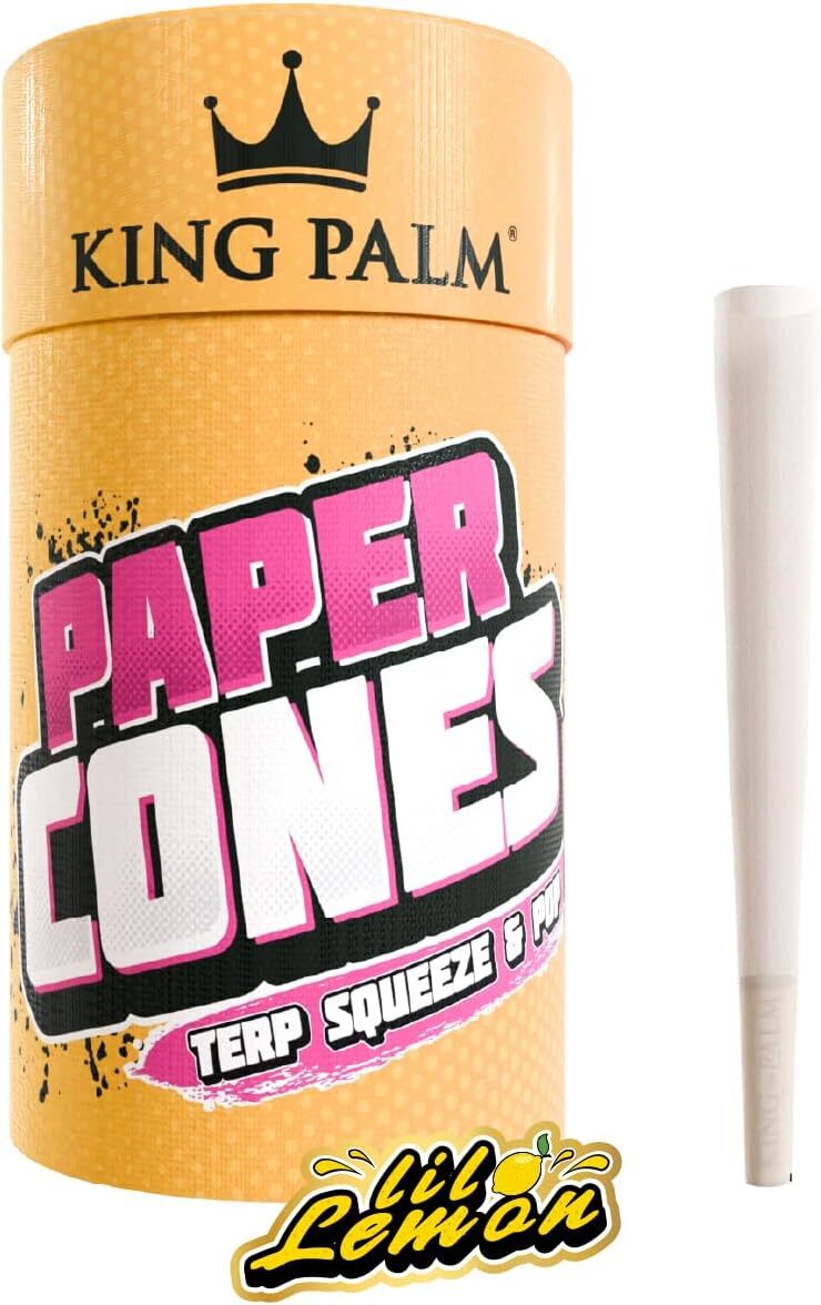 King Palm | 1 1/4 Size | Lil Lemon | Prerolled Paper cone with Tips | 100Ct
