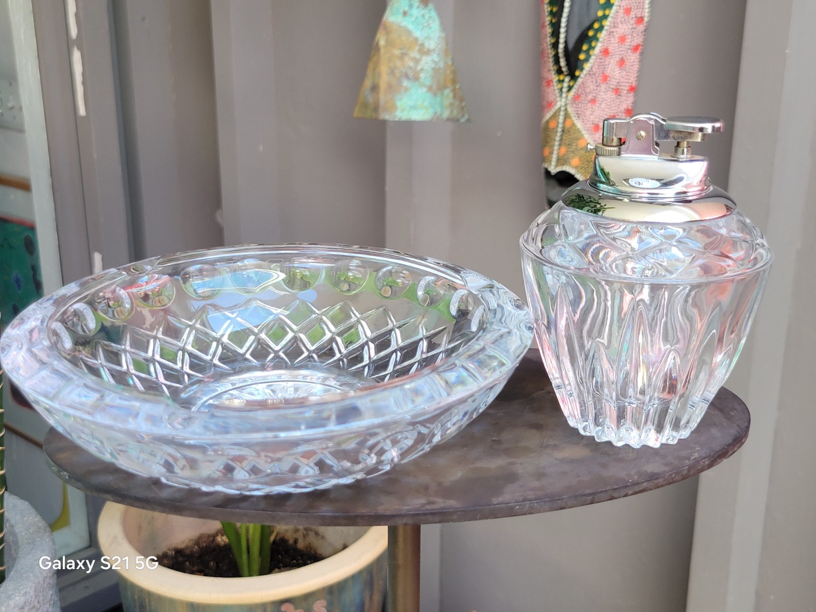 Princess House Lead Crystal 2 Piece Set Table Lighter-Round Ashtray West Germany