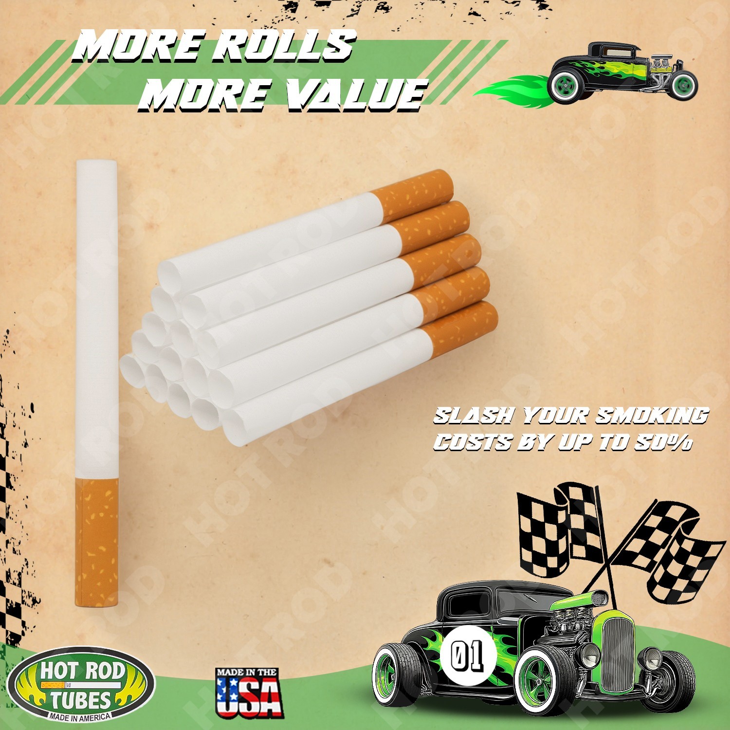 Hotrod Tubes Menthol King Size Cigarette Filter Tubes 200 Per Pack: 10000 Tubes