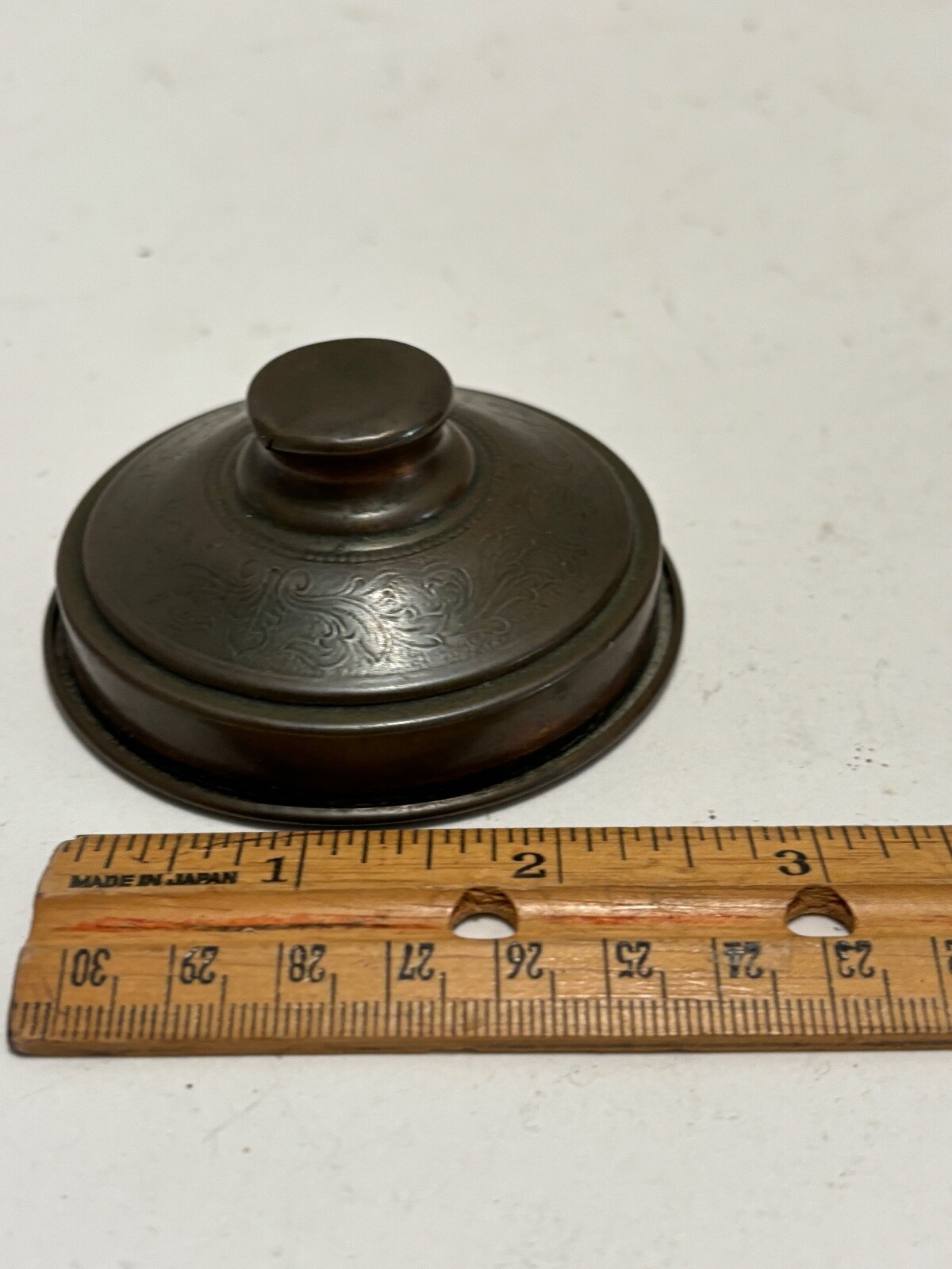 VTG Leather Tobacco Jar Copper Lid “CBS” Monogram Humidor Remembrance Advert’g