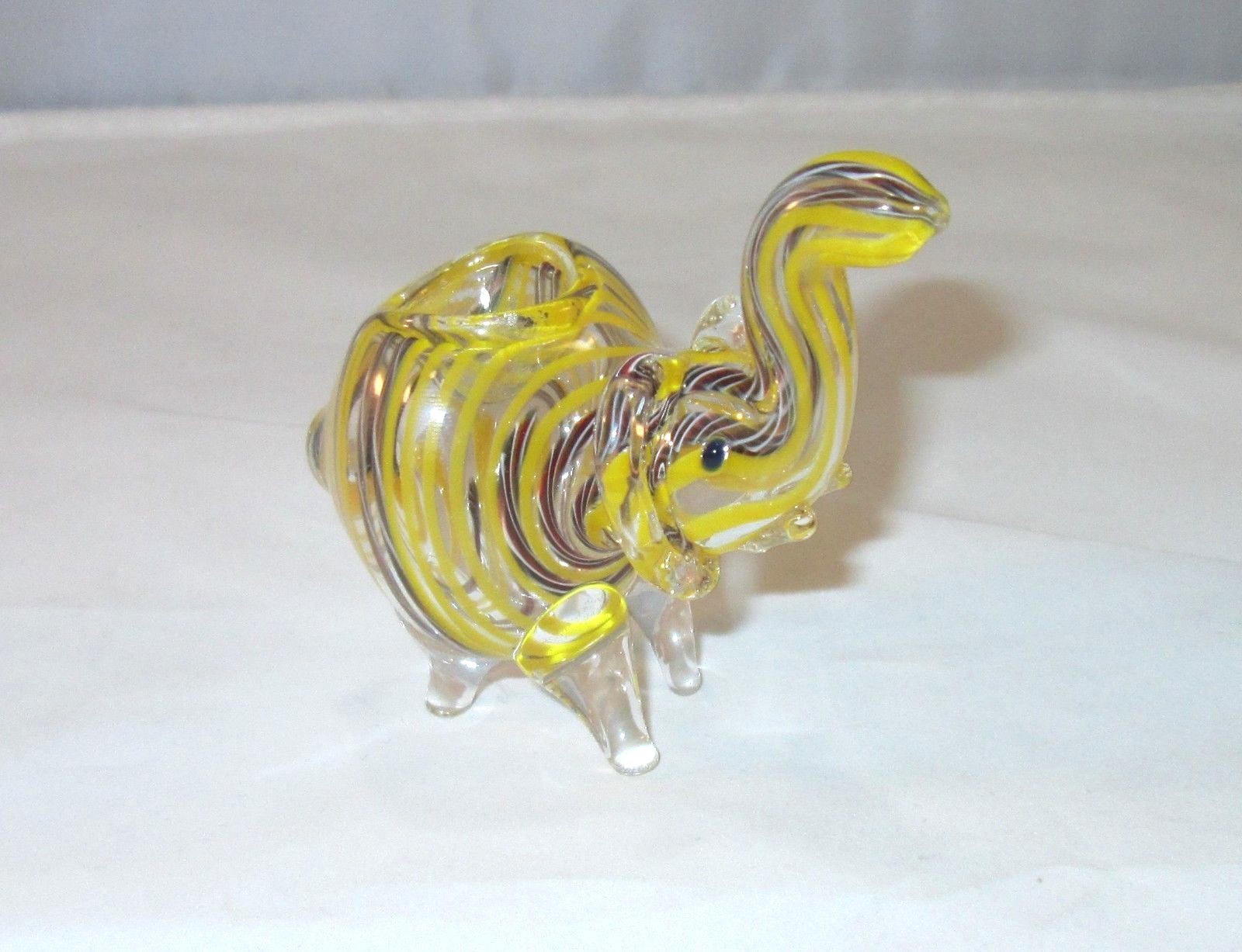 Glass Elephant Tobacco Pipe Collectible 3″ Hand Blown Yellow Black & Red Stripe