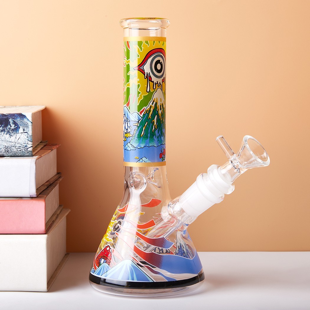 7.8″ Eyes Fluorescent Glass Bong Glass Water Pipe Smoking Tobacco Beaker 14MM