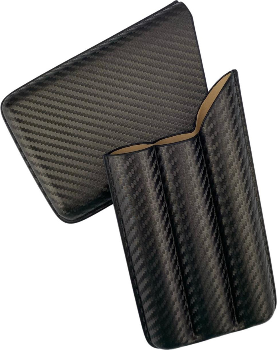3-Piece Cigar Slide Case Leather Look / Carbon Design / 24 Mm Ø / Length 180 Mm