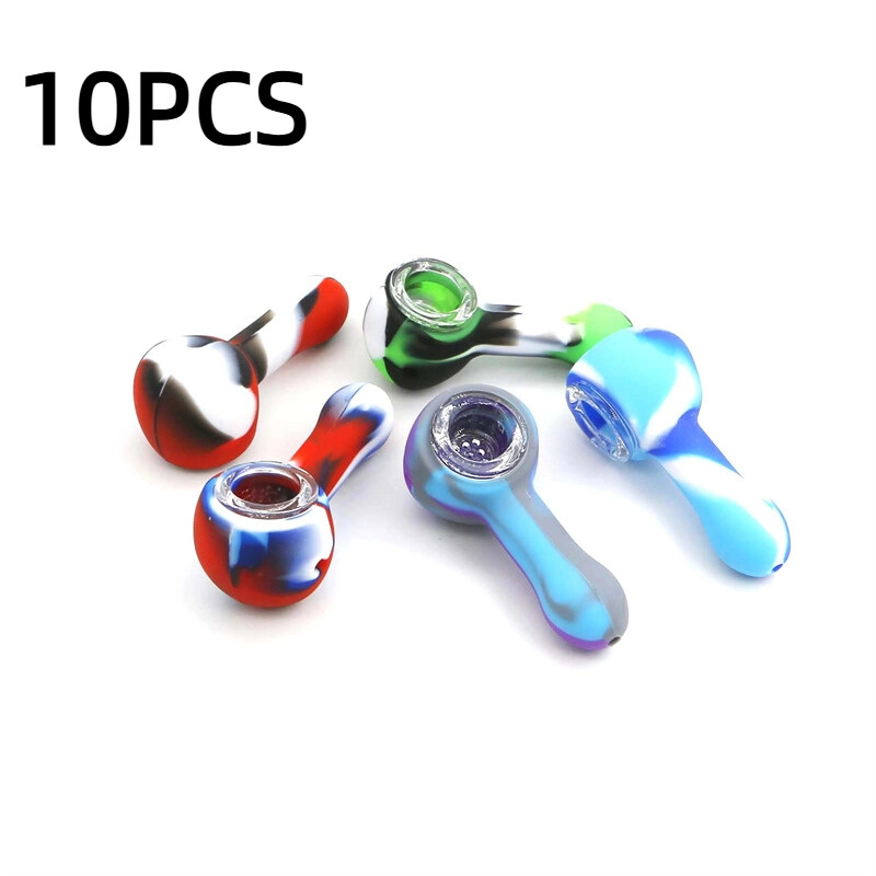 10 PCS Wholesale Random Color Mini Convenient Silicone Tubing 9 Hole Glass Bowl