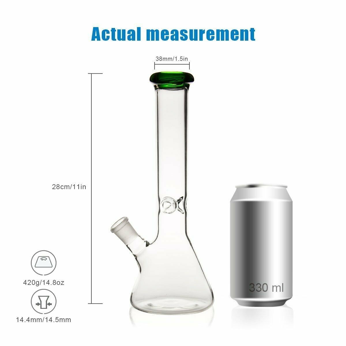 Heavy Glass Bong 10 inch Water Pipe Smoking Bong Beaker+14mm Bowl hookah Green
