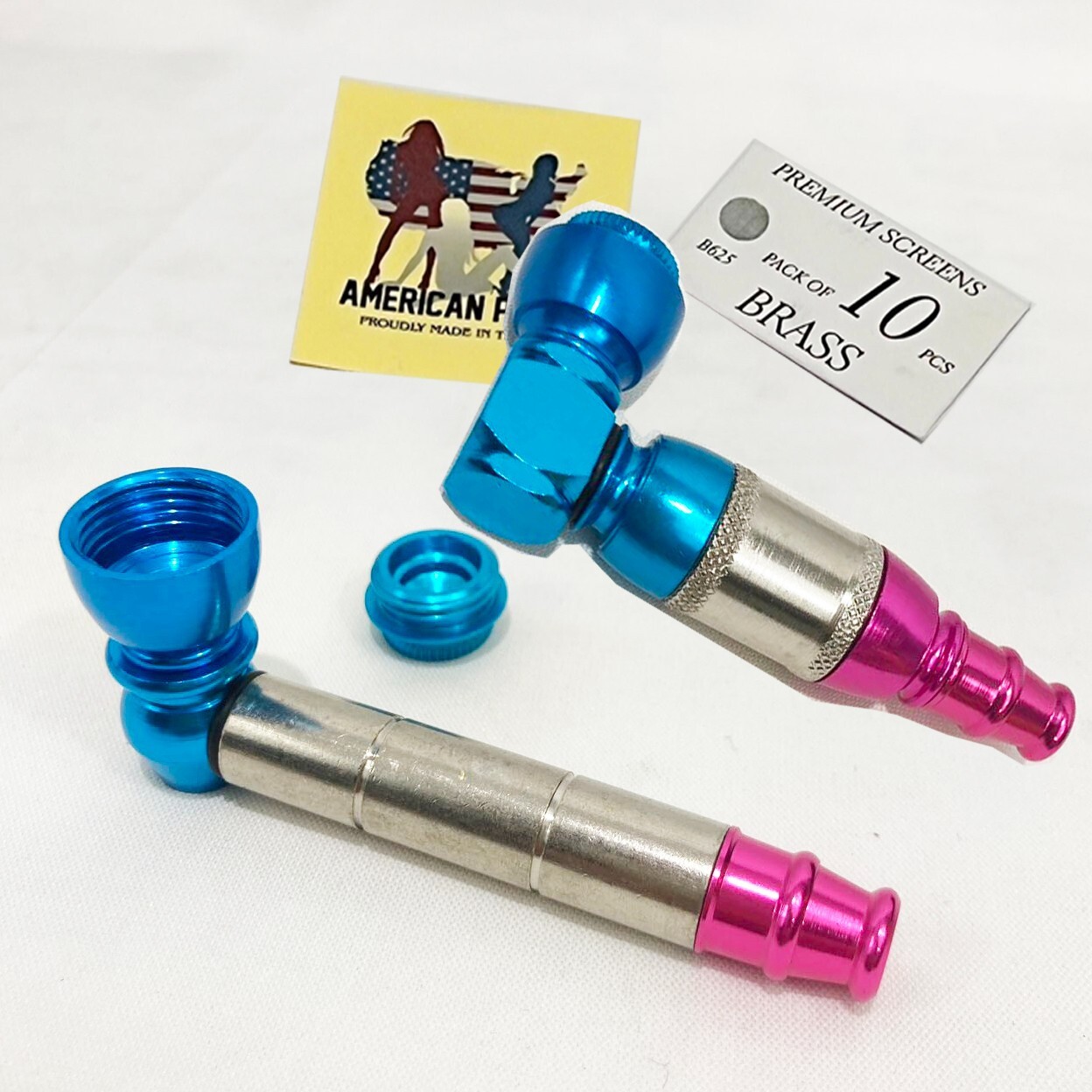 Americanpipes™️ set of 2 PCS 3.25″ Metal Smoking Hand Pipe w Lid & brass screens