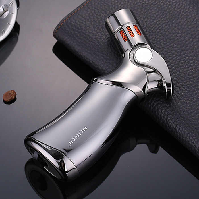 Refillable Butane Adjustable 4 Flame Cigar Cigarette Jet Torch Gas Lighter Black
