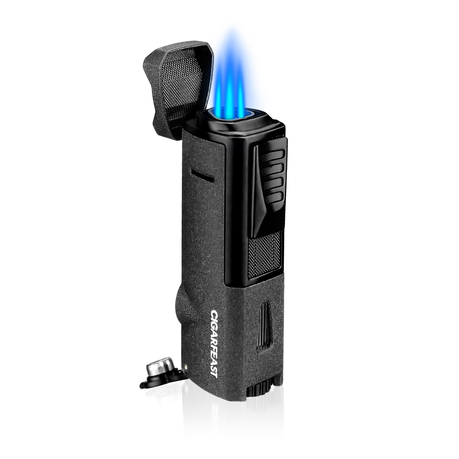Triple Jet Flame Butane Cigar Torch Lighter with Punch Stand Refillable Windproo