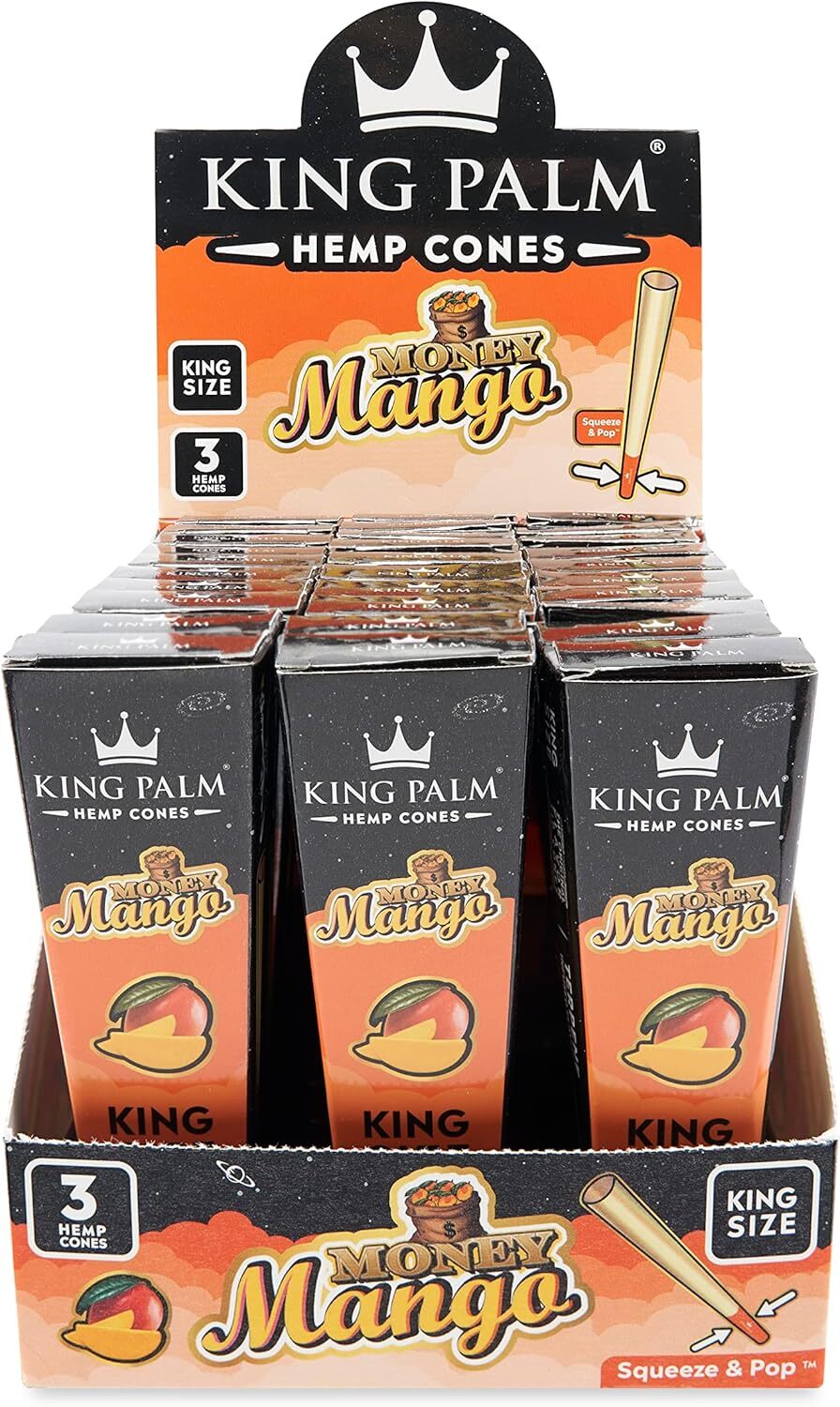 King Palm | King Size | Money Mango | Prerolled Cones & Tips | 3 Per Pack, 30PKs