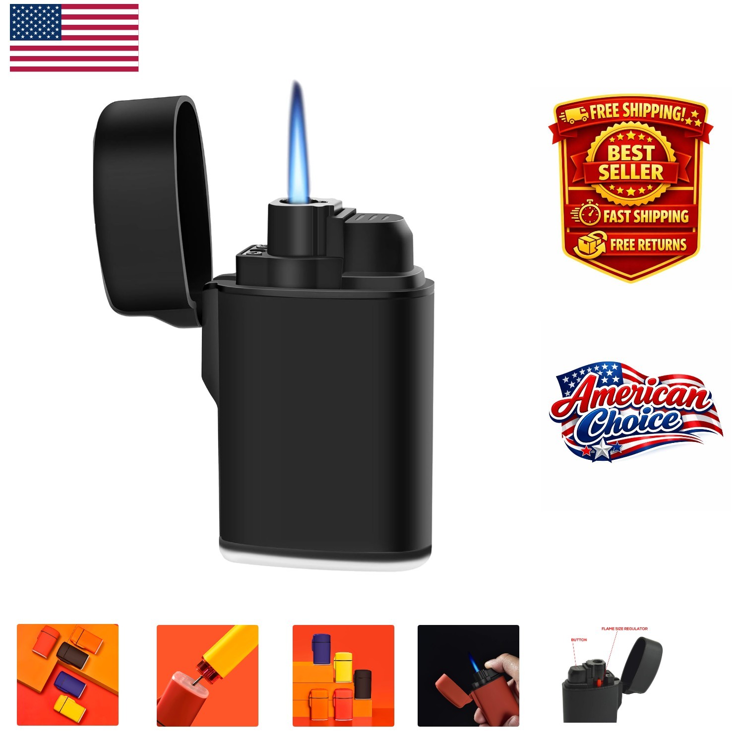 Mini Windproof Torch Lighter – Refillable Butane Pocket Flame for Outdoor & I…