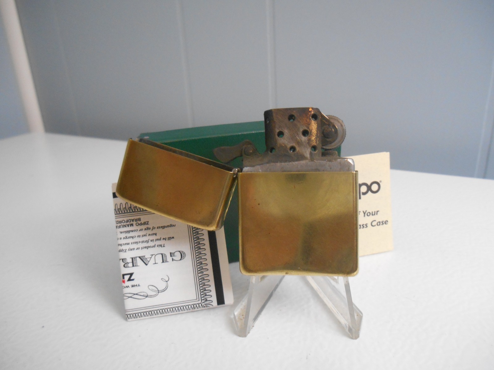 VINTAGE ZIPPO BRADFORD PA. 1932- 1987 BRASS LIGHTER IN BOX WITH PAPERS