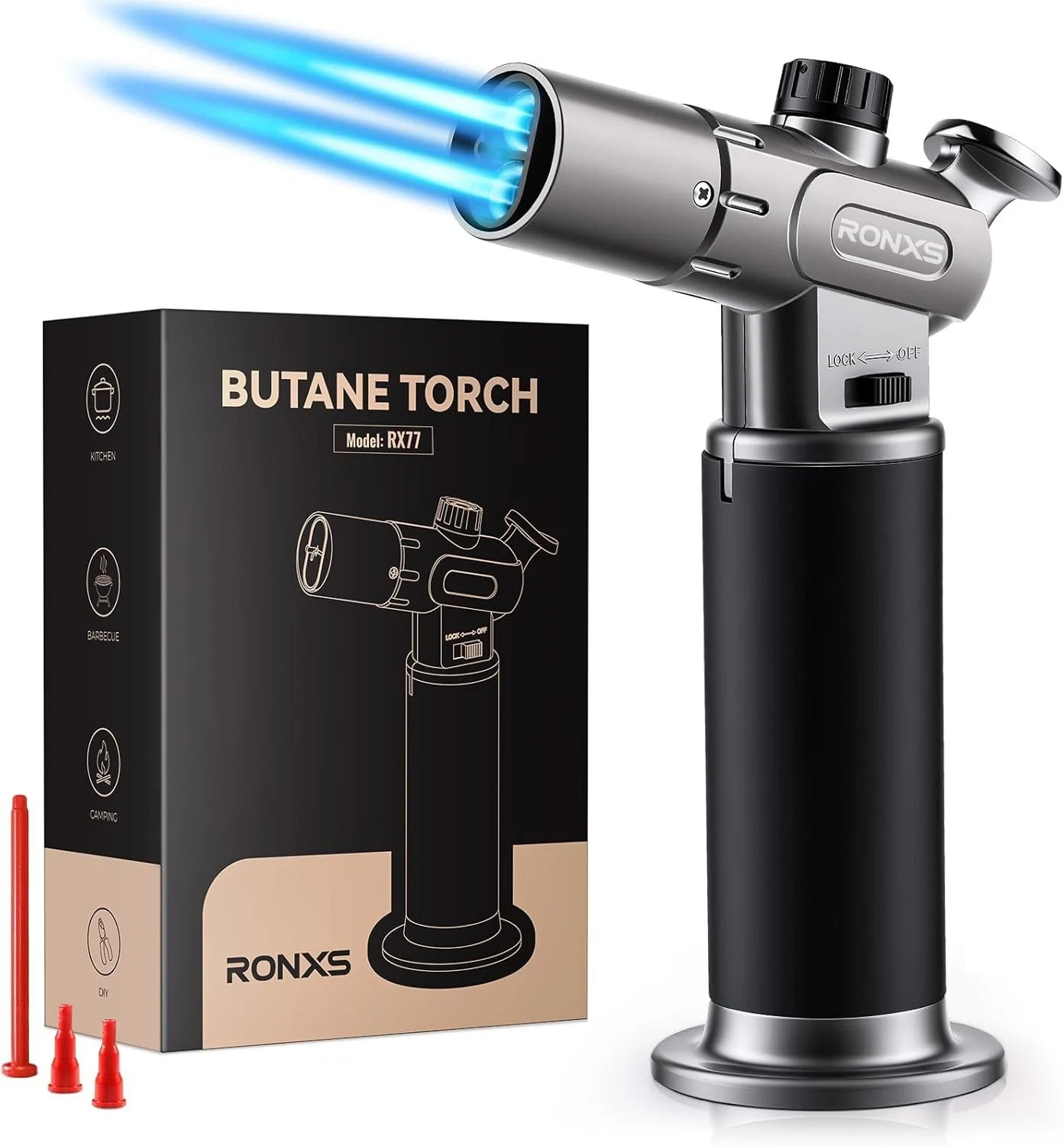RONXS Torch Lighter, Refillable Kitchen Butane Torch, Cooking Torch with Safety