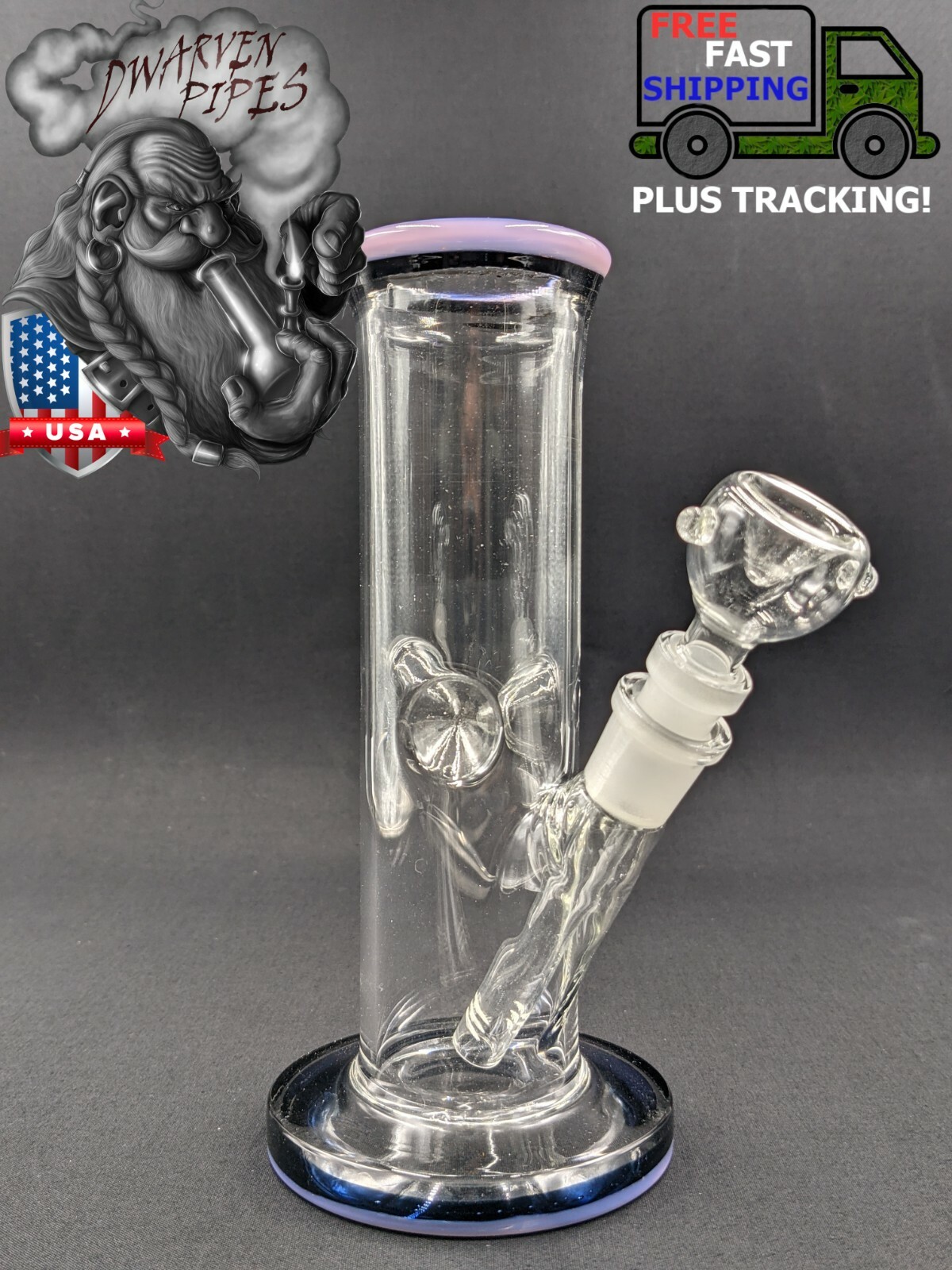 8″ Inch Glass Hookah Water Pipe Bong Thick Cylinder w/ 6 Cut Downstem PK
