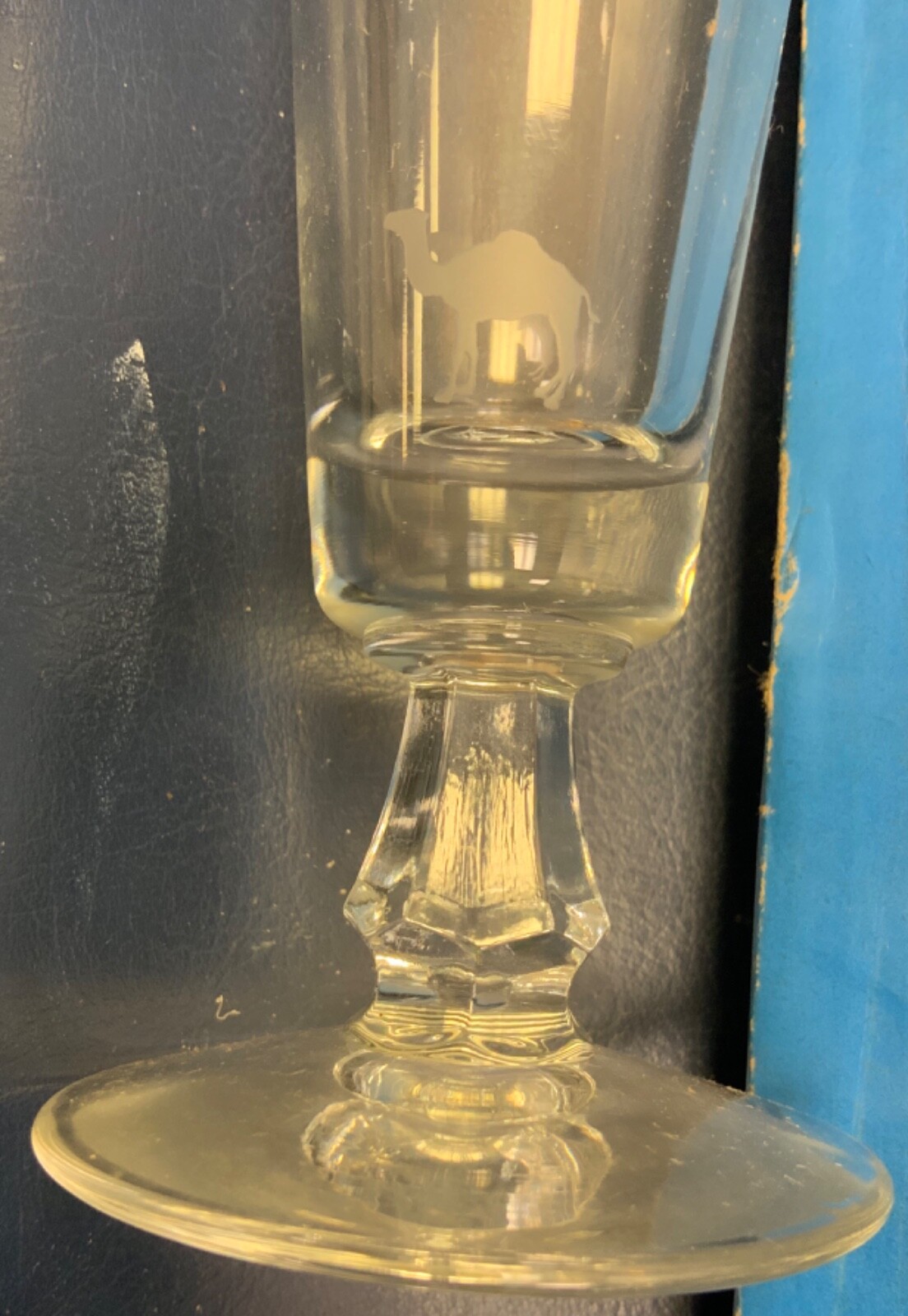 Camel Etched Tasting Glass 8.5” Tall in Original Shipping Box NEW MINT