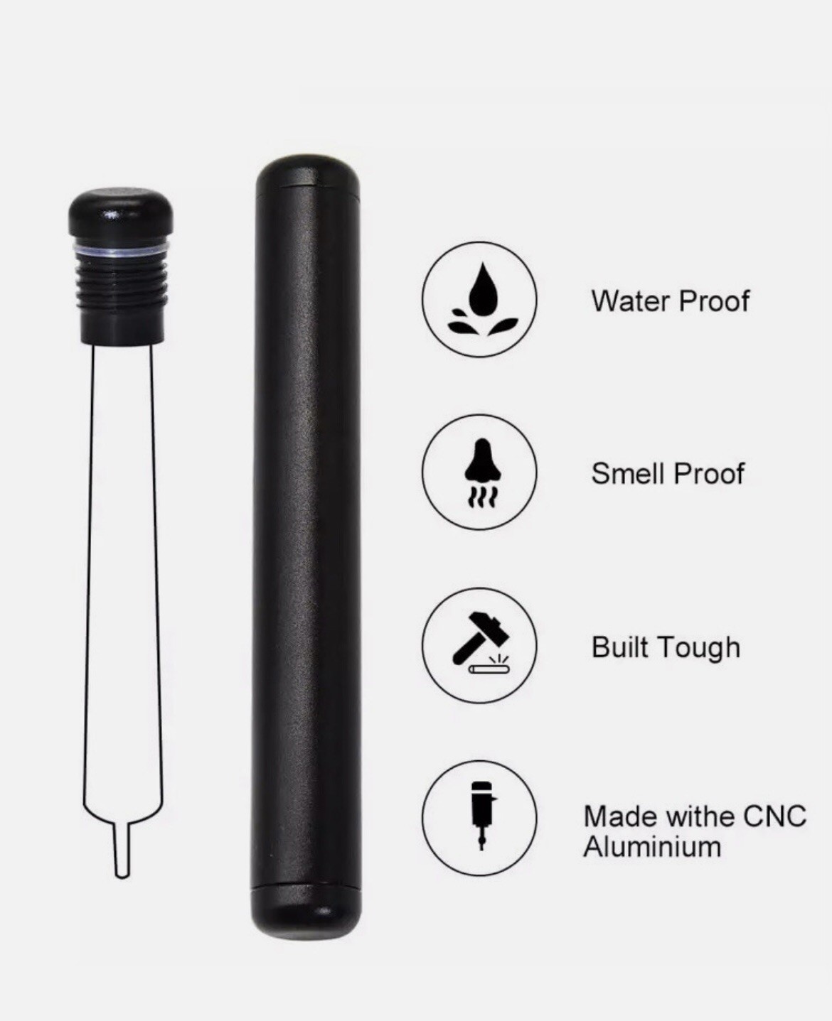 RAW black 1 1/4 SIZE pre rolled cone+aluminum Sealed 120mm Cone Tube